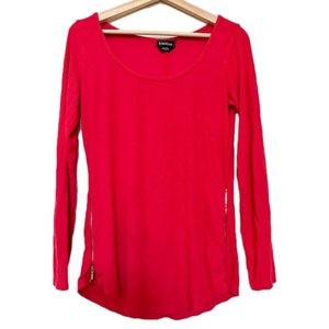 Bebe Red Zipper Long‎ Sleeve Ribbed Tshirt Top Blouse Women’s shirt